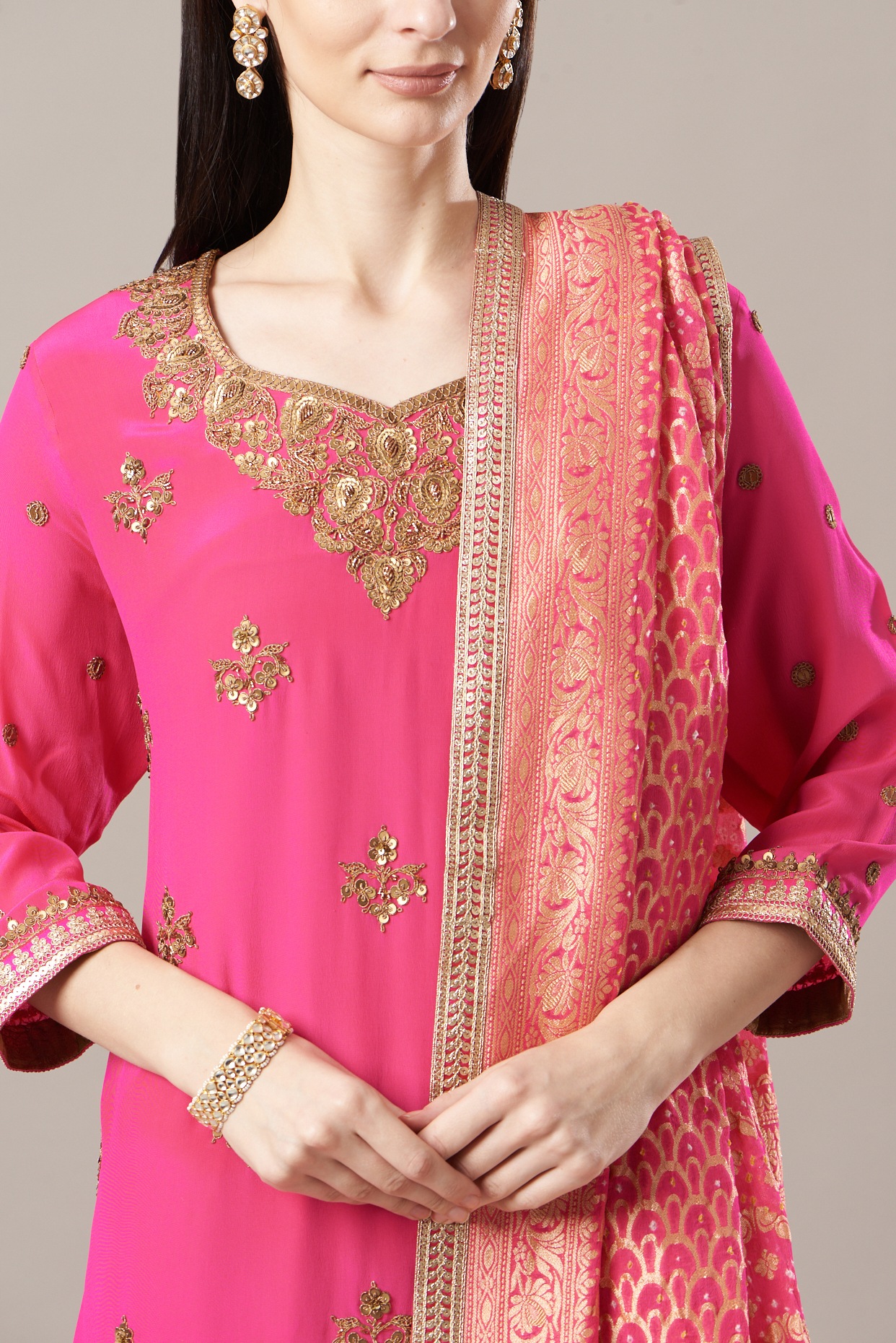 Lucknowi Light Pink Kurta With Batik Print